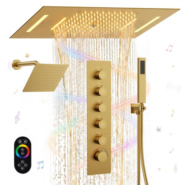 GRANDJOY Aurora 23 x 15 in. Mood Light Speaker Shower System with