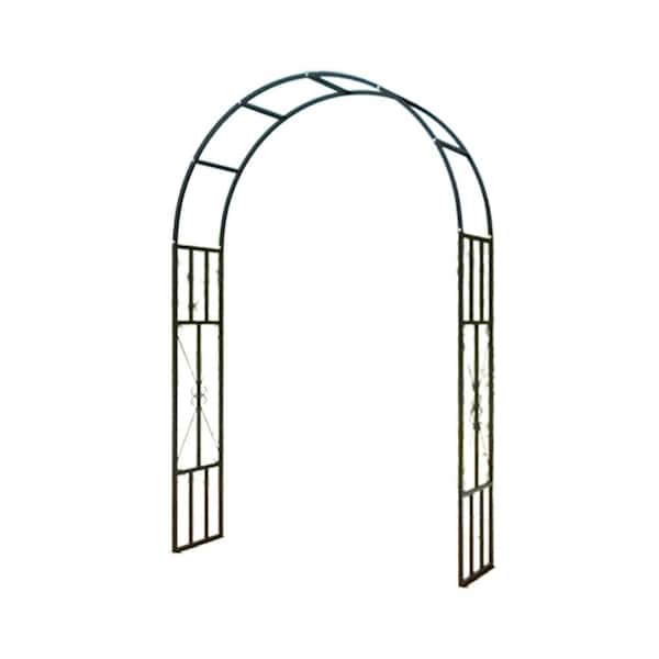 Unbranded 87.8 in. x 59.1 in. Outdoor Steel Garden Arch Arbor with Foot Pads and Ground Stakes for Climbing Plants in Black