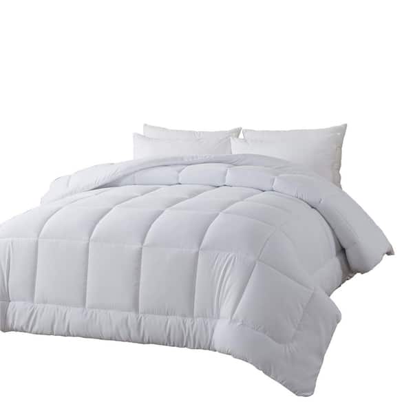 Light Warmth White Queen Size Down Alternative Comforter Corner Tabs BoxStitched Lightweight Machine Washable Microfiber