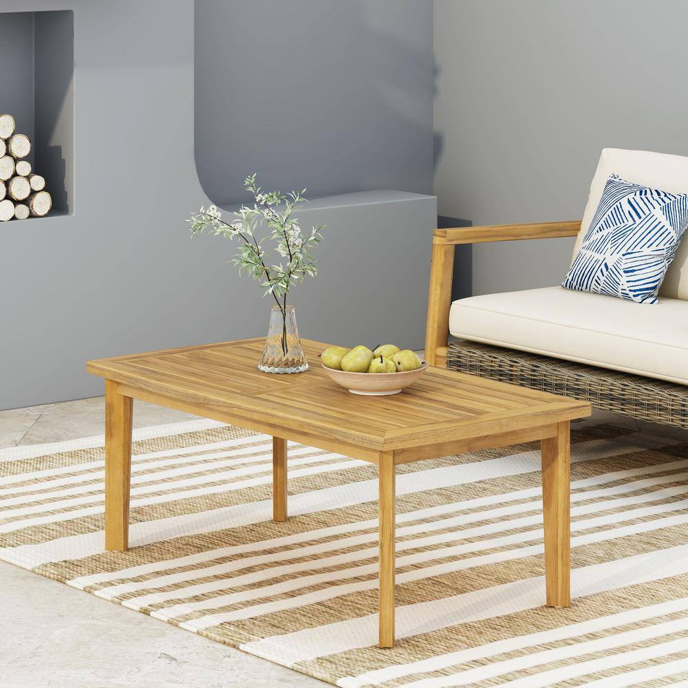 Teak Finish Rectangular Acacia Wood Outdoor Coffee Table