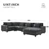 Harper & Bright Designs 128 in. Chenille Sectional Sofa in. Black with Oversized Ottoman, Hidden Armrest Storage, Cup Holders, Charging Ports GTT059AAB