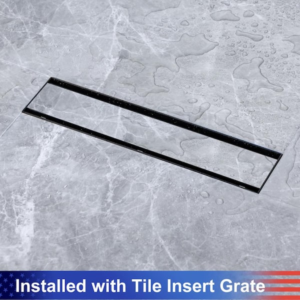 12 in. Stainless Steel Linear Shower Drain with Tile-in Cover in Matte Black