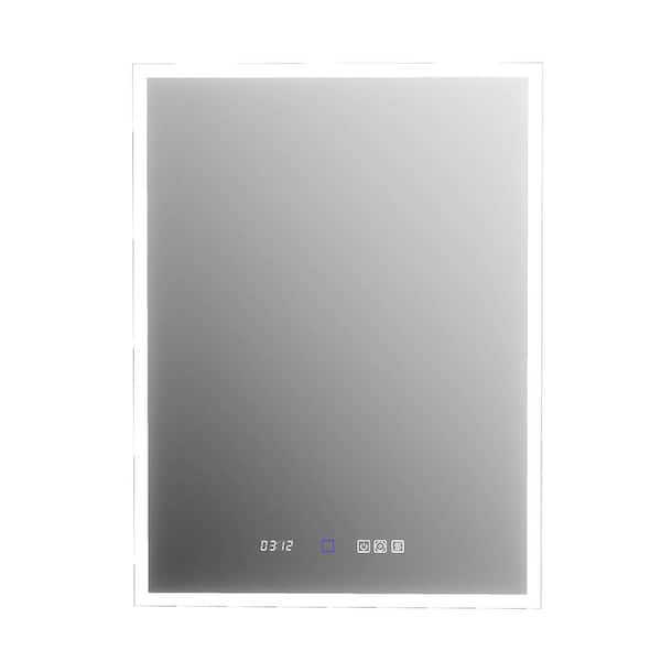 24 in. W x 32 in. H Rectangular Silver Aluminum Right Dimmable LED Medicine Cabinet with Mirror and 10x Magnifying Glass