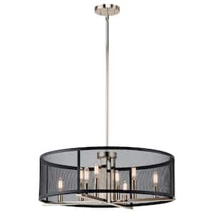 Titus 25 in. 8-Light Polished Nickel Contemporary Candle Drum Chandelier for Dining Room