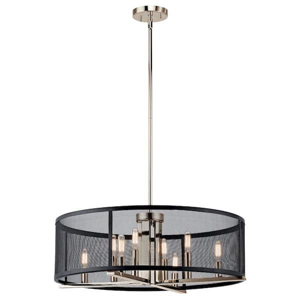 KICHLER Titus 25 in. 8-Light Polished Nickel Contemporary Candle Drum Chandelier for Dining Room
