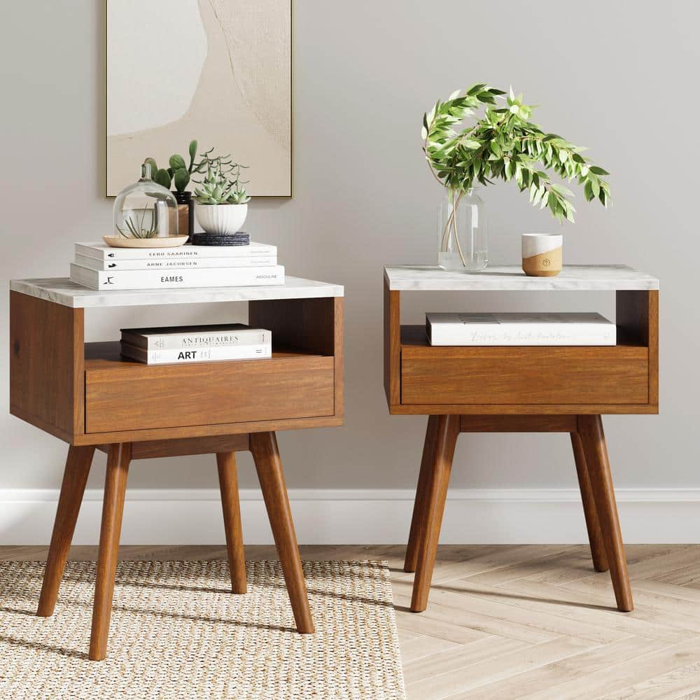 Nathan James James 25 in. James White and Brown Walnut Finish Faux