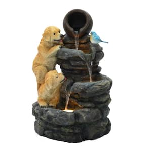 Puppy Rock Tower Farmhouse Resin Outdoor Waterfall Fountain with Lights