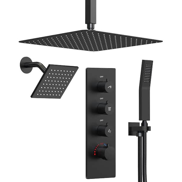 SerenityFlow Shower System 7-Spray 16 and 6 in. Dual Ceiling Mount Fixed and Handheld Shower Head 2.5 GPM in Matte Black
