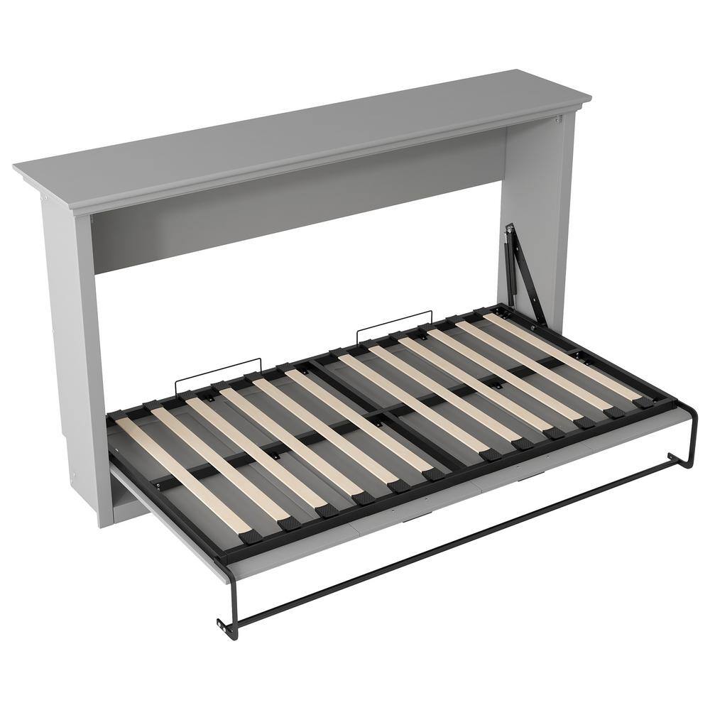Gray Wood Frame Twin Size Murphy Bed, Folding Wall Bed - thumbnail 4