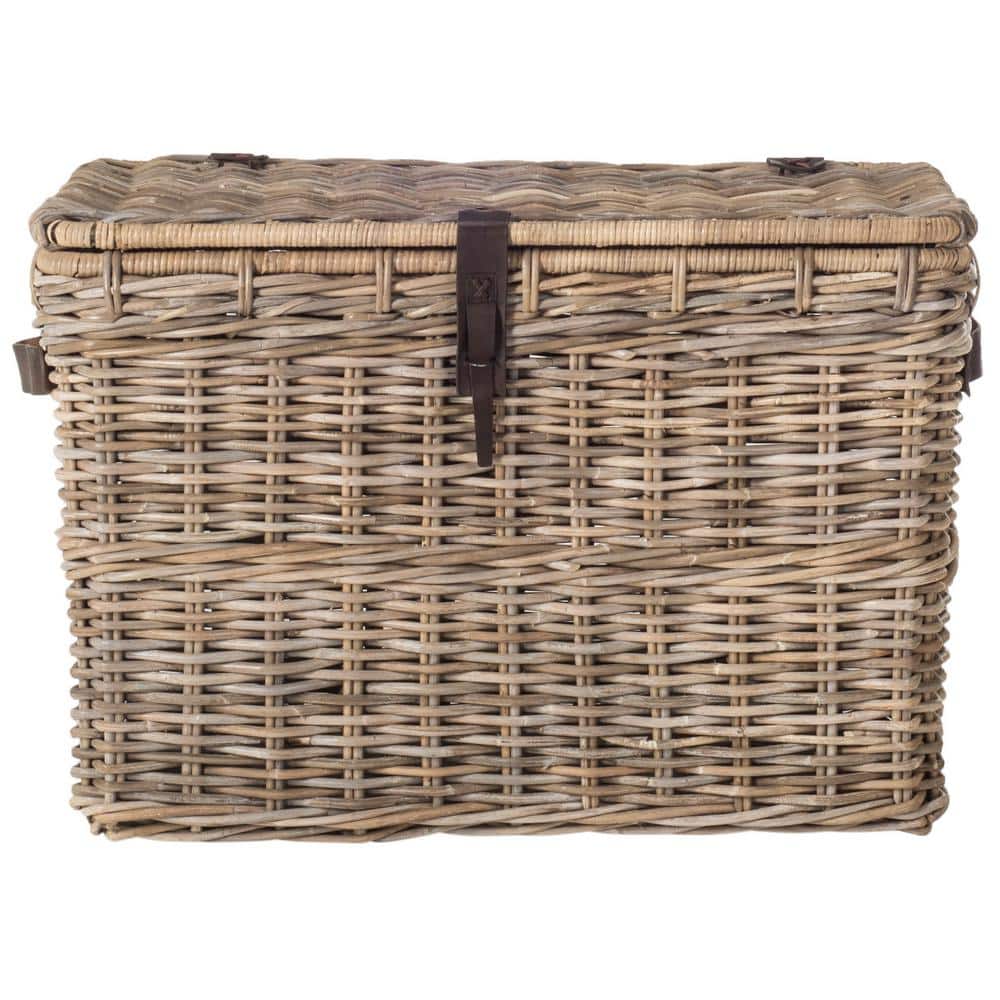 Gray Woven Kubu Rattan Trunk Organizer with Faux Leather Straps