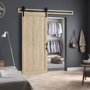 Cooper 36 in. x 84 in. French Oak Wood Sliding Barn Door in Textured with Soft Close Hardware Kit