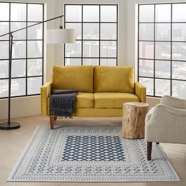 Calobra Blue 8 ft. x 10 ft. Geometric Contemporary Indoor/Outdoor Patio Area Rug