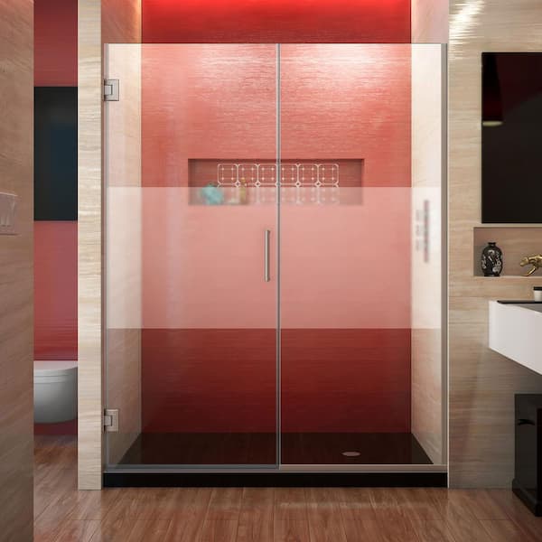 DreamLine Unidoor Plus 59.5 to 60 in. x 72 in. Frameless Hinged Shower Door in Brushed Nickel