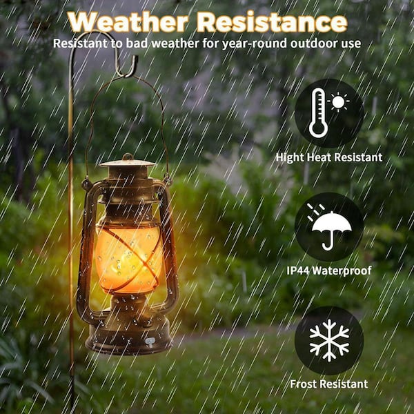 Angel Sar 14.6 in. Bronze 4 Modes LED Lantern with Dancing Flame