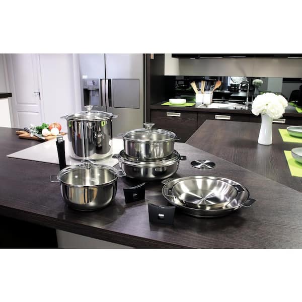 Cristel Stainless Steel Cookware Set 11 Piece Black Removable Handles