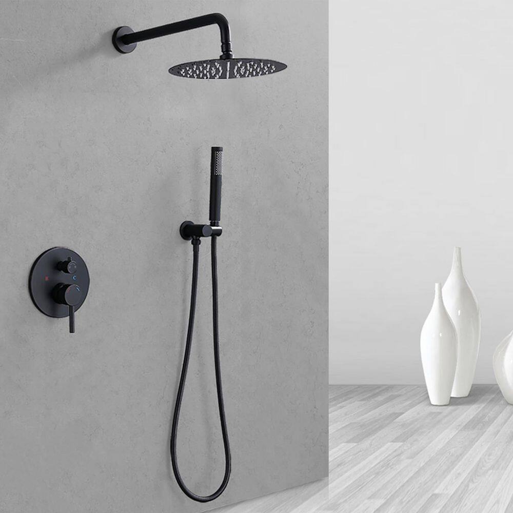 Matte Black Large Round Rainfall Shower System with Handheld