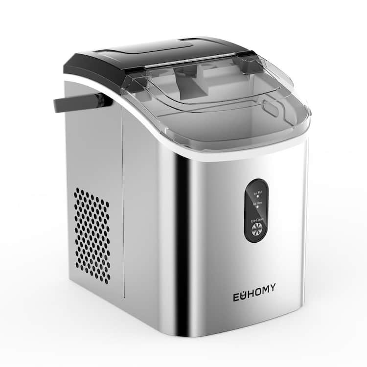EUHOMY 12 in. 34 lb. /24H Nugget Ice Countertop Portable Ice Maker in Silver, Ready in 6 Mins, Auto-Cleaning with Handle