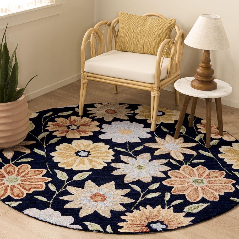 Jardin 6 x 6 Black/Green Floral Round Rug price history on PriceWatchPro