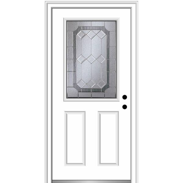MMI Door Majestic 34 in. x 80 in. Left-Hand Inswing 1/2 Lite 2-Panel Decorative Primed Fiberglass Prehung Front Door