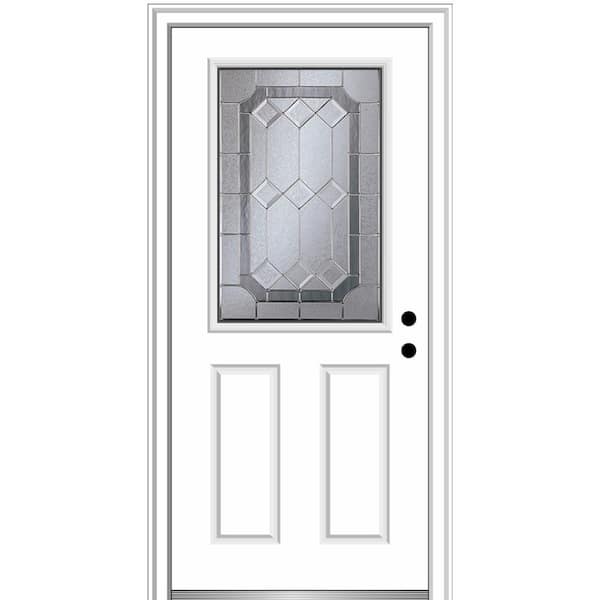 MMI DOOR Majestic 36 in. x 80 in. Left-Hand Inswing 1/2 Lite 2-Panel Decorative Primed Fiberglass Prehung Front Door