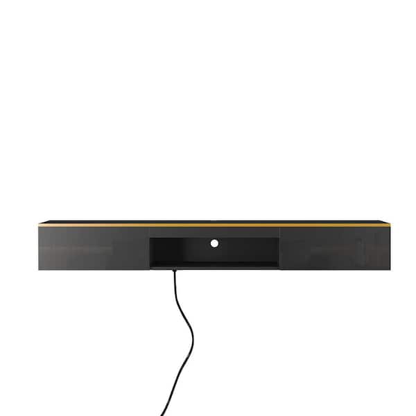 Unbranded Hot Seller 69.3 in. W x 11.8 in. D Black MDF Decorative Wall Shelf, Floating TV Cabinet with 16-Color LEDs