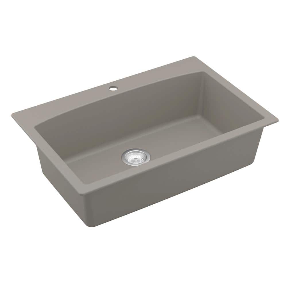 Concrete Quartz Composite Single Bowl Kitchen Sink, 33'' x 22''