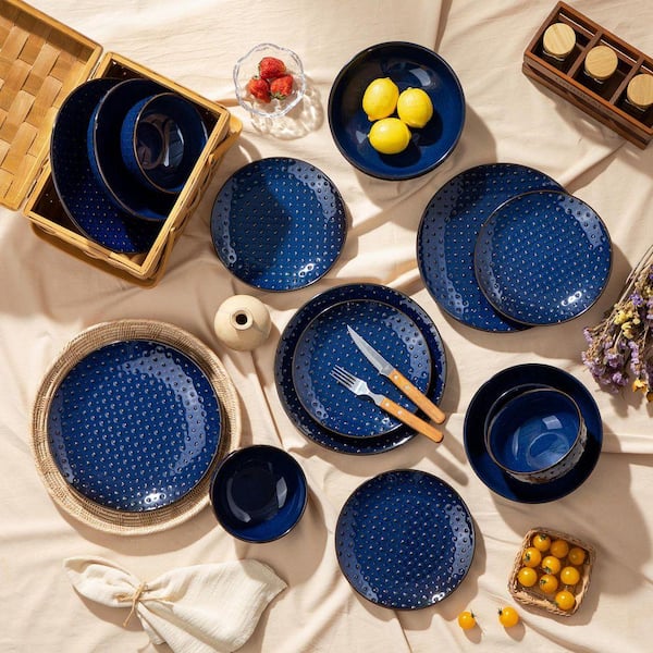 MALACASA 16-Piece Blue Stoneware Dinnerware Set (Service for 4