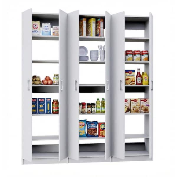 Alto Pantry Collection 52.5 in. W White Wall Mounted 3-Shelf Towers w/ Full Doors Wood Closet System