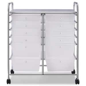 6-Tier White Rolling Kitchen Cart Storage Organizer Cart with 12-Plastic Drawer