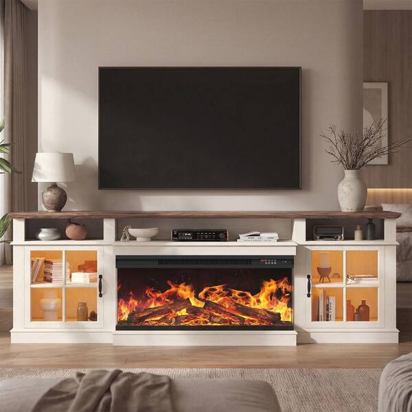 Sizzim 80 in. Freestanding Electric Fireplace TV Stand with Open