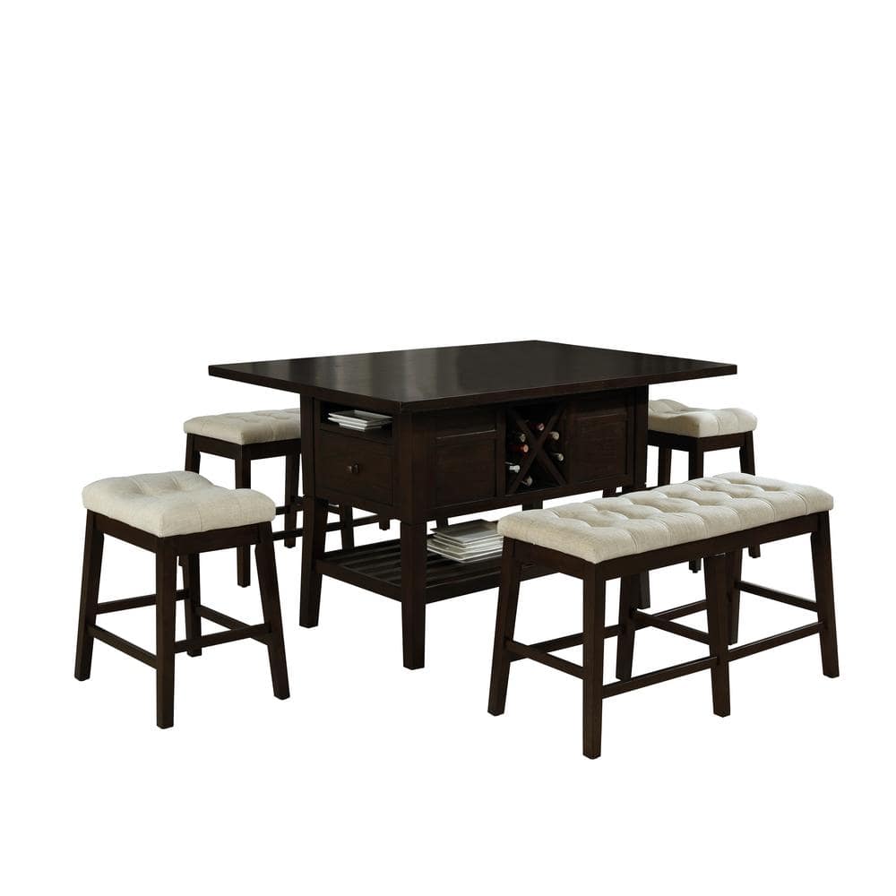 Best Quality Furniture Leah 5 Piece Solid Wood Cappuccino Color Counter