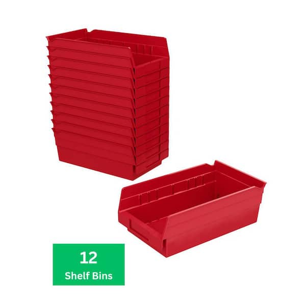 30130 Series, 6 5/8 in. W x 11 5/8 in. D x 4 in. H, Red Open Hopper Shelf Bins Storage Organizer System, 12-Pack