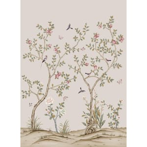 Chinoiserie Pomegranate Sand Removable Peel and Stick Vinyl Wall Mural, 108 in. x 78 in.
