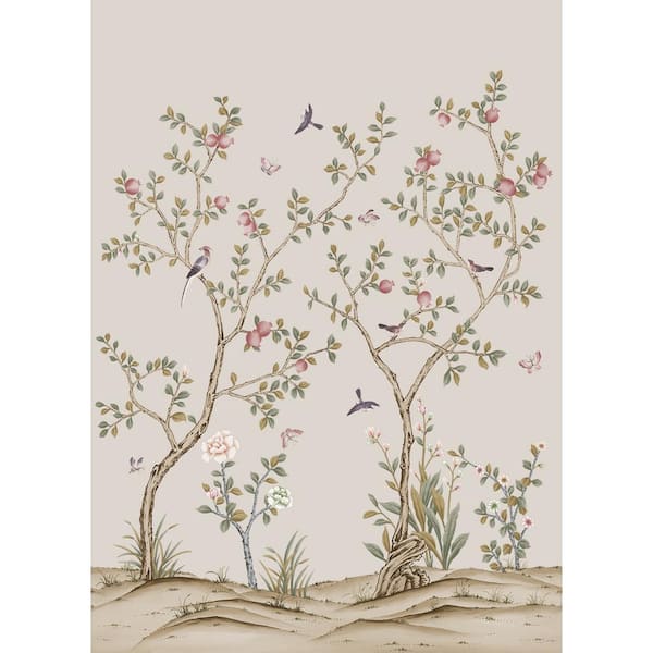 Tempaper Chinoiserie Pomegranate Sand Removable Peel and Stick Vinyl Wall Mural, 108 in. x 78 in.
