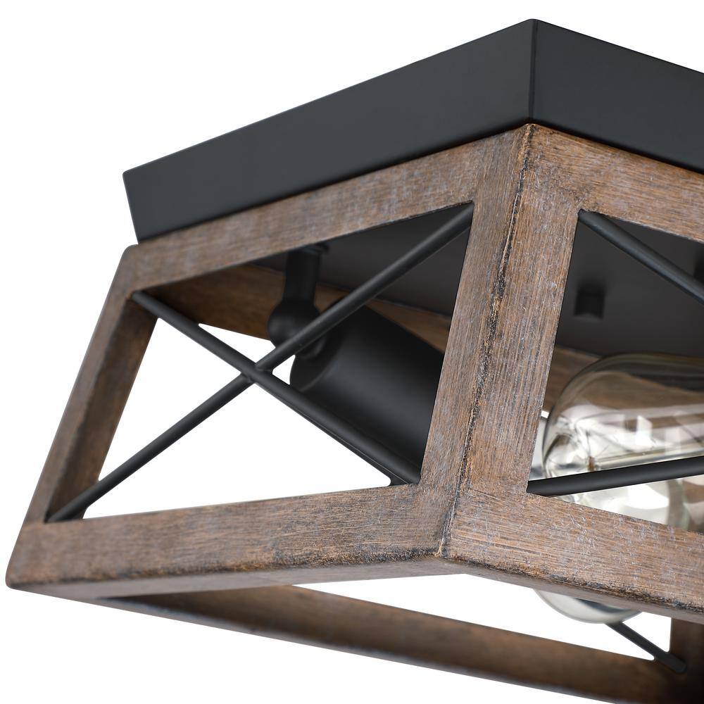 12" Bronze and Black Farmhouse Flush Mount Ceiling Light