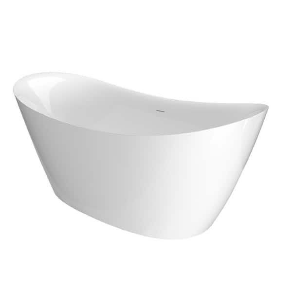 55 in. x 28.5 in. Free Standing Deep Soaking Double Slipper Alone Bath Tub Oval Acrylic Freestanding Bathtubs in White