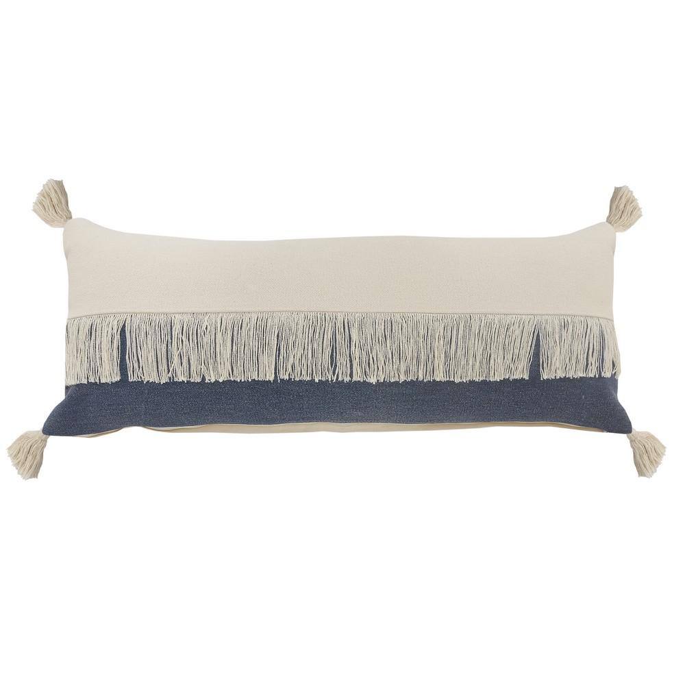 Festival Fringe Denim Blue/Off-White Color Block Soft Poly-Fill 14 in. x 36