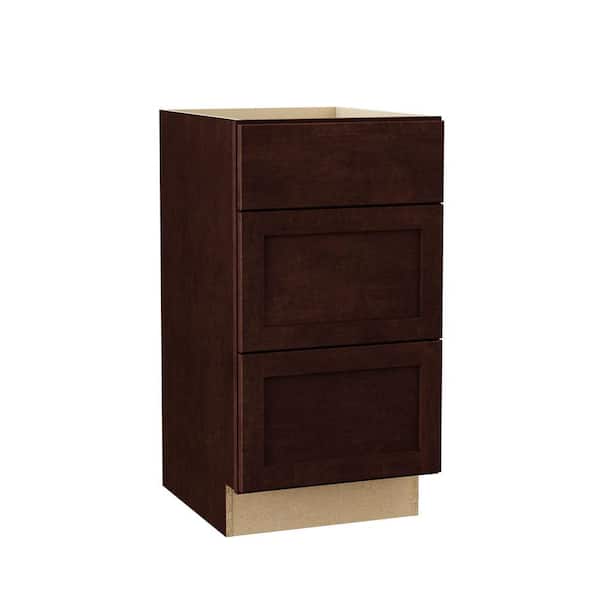 Shaker 18 in. W x 21 in. D x 34.5 in. H Assembled 3-Bath Drawer Base Cabinet in Java Maple
