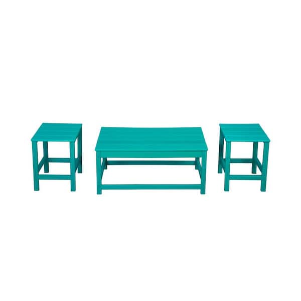 WESTIN OUTDOOR Mason 3-Piece Turquoise Poly Plastic Outdoor Patio UV Resistant Coffee and Side Table Set