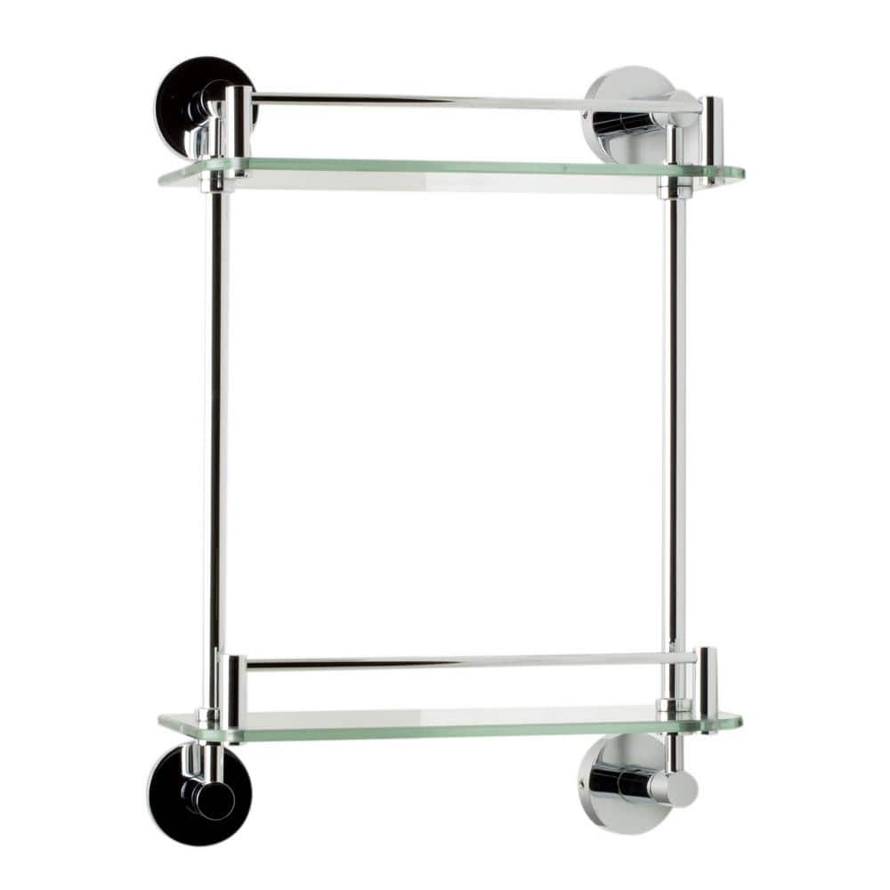 Polished Chrome Double Glass Wall Mounted Shower Shelf