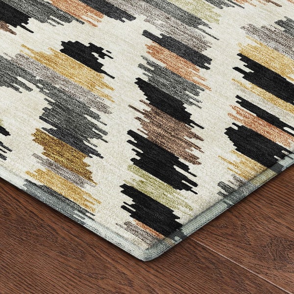 Mayfield Premium Machine Washable Abstract AMF2453 Black 2 ft. x 3 ft. Accent Rug