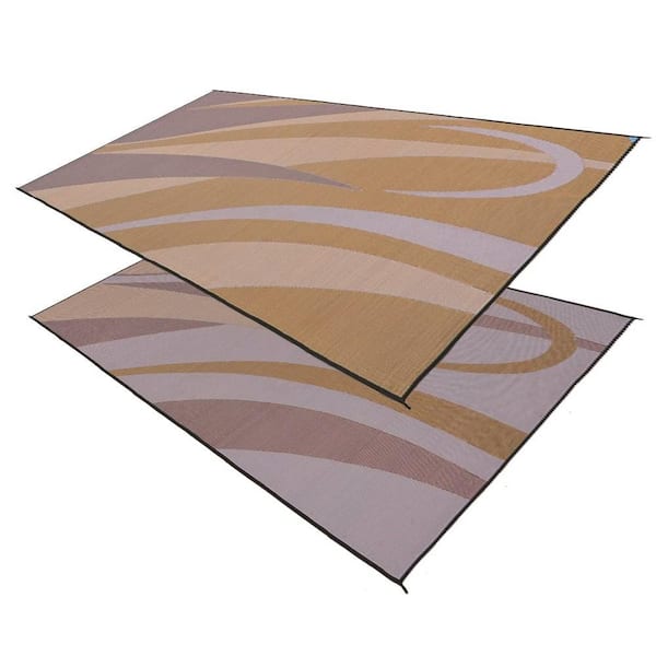 8 ft. x 16 ft. Graphic Brown/Gold Polypropylene Reversible Outdoor Camping Patio RV Mat