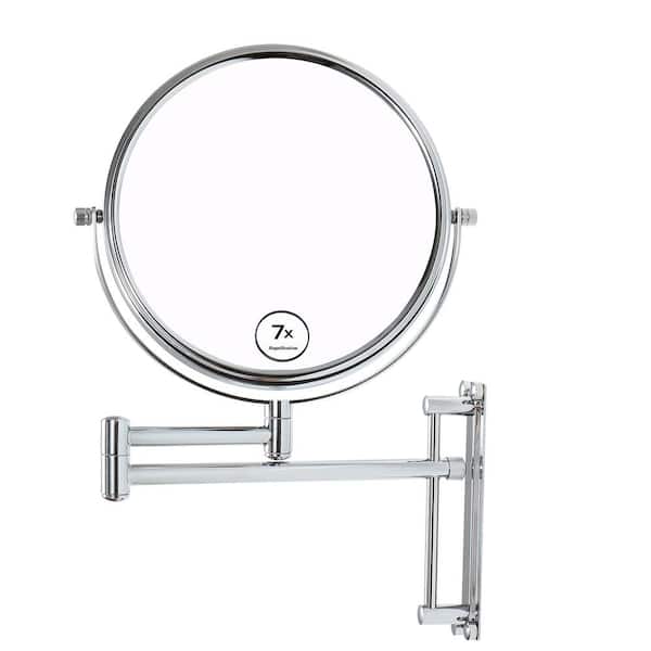JimsMaison 8.7 in. W x 13 in. H Small Round Magnifying Telescopic Wall Mounted Bathroom Makeup Mirror in Chrome