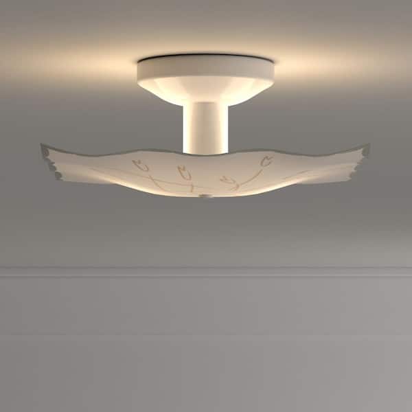 2-Light White Flush Mount with White Glass