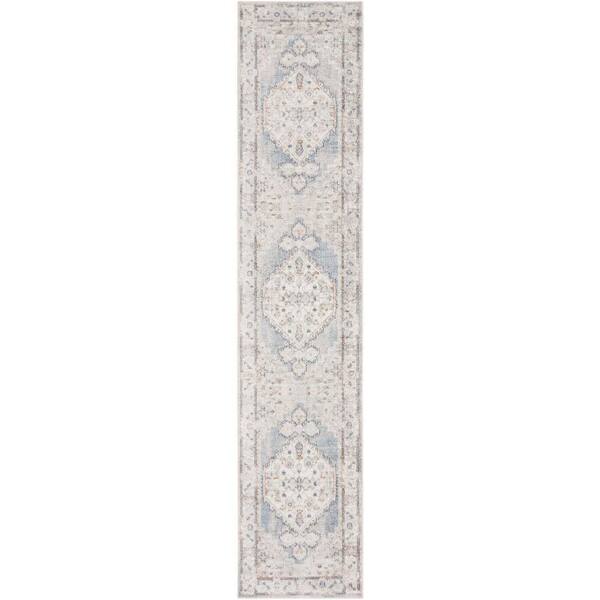 Nourison Astra Machine Washable Light Blue 2 ft. x 6 ft. Distressed Traditional Runner Area Rug