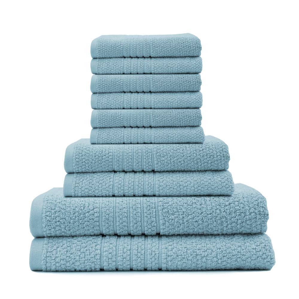 Softee 10-Piece 100% Cotton Bath Towel Set in Sky Blue