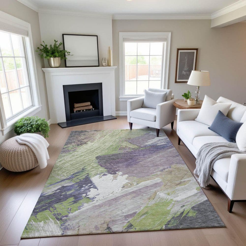 Mayfield Premium Machine Washable Abstract AMF1511 Aloe 3 ft. x 4 ft. Area Rug price history on PriceWatchPro