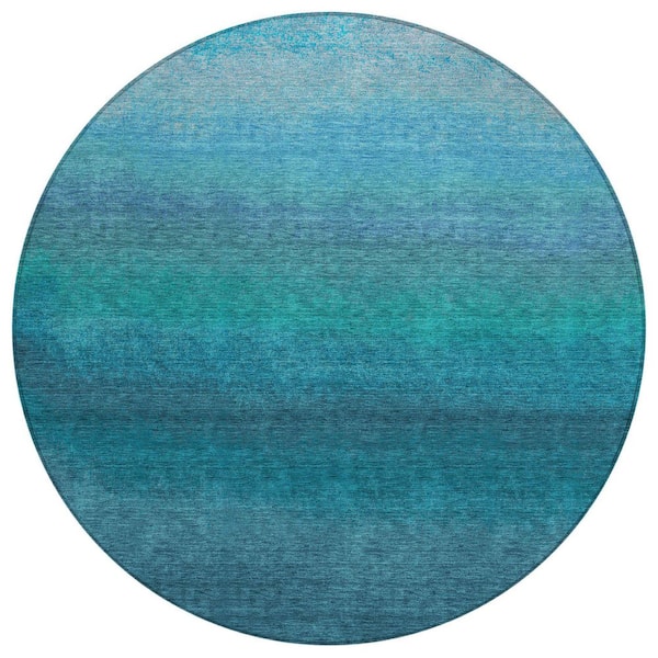 Chantille Machine Washable Indoor/Outdoor Abstract ACN2012 Teal 8 ft. x 8 ft. Round Rug