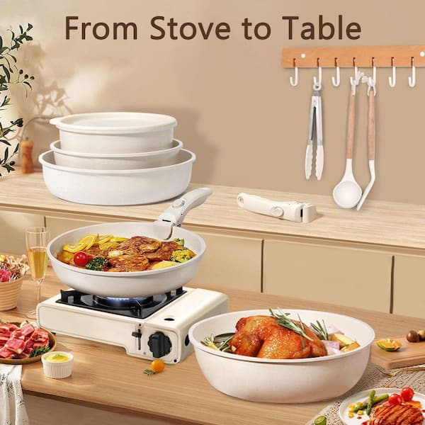 21 Piece Cream Ceramic Nonstick Cookware Set with Detachable