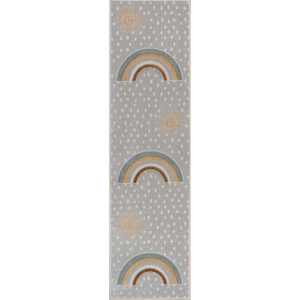 Minha Rainbow Dot Modern Machine-Washable Gray/Ivory/Yellow 2 ft. x 8 ft. Runner Rug